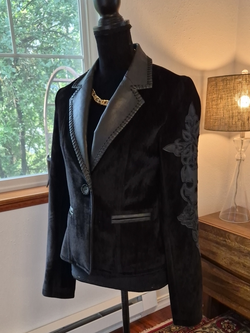 MISS ME Y2K Tuxedo Jacket With Skull Applique Black Medium